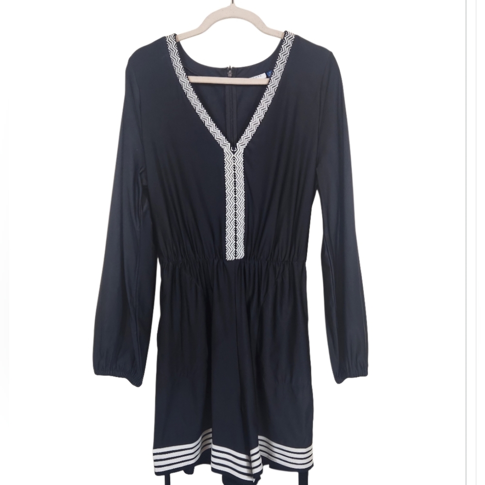 Cabana Life Black Resort Wear Belted Long Sleeve Romper/ Cover Up Medium